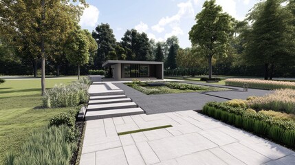Modern Landscape Design with Pathway and Greenery