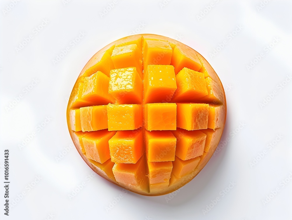 Poster sliced mango with grid pattern isolated on white background