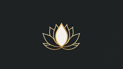 A minimalist lotus vector logo with sharp, clean lines and a simple color scheme of white and gold, perfect for luxury branding