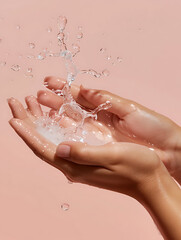 Fototapeta premium Personal Hygiene: Applying Hand Sanitizer for Cleanliness and Skincare Routine