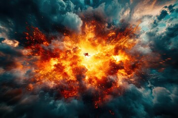 Fototapeta premium Exhilarating Skydiver in Explosive Cloud Scene