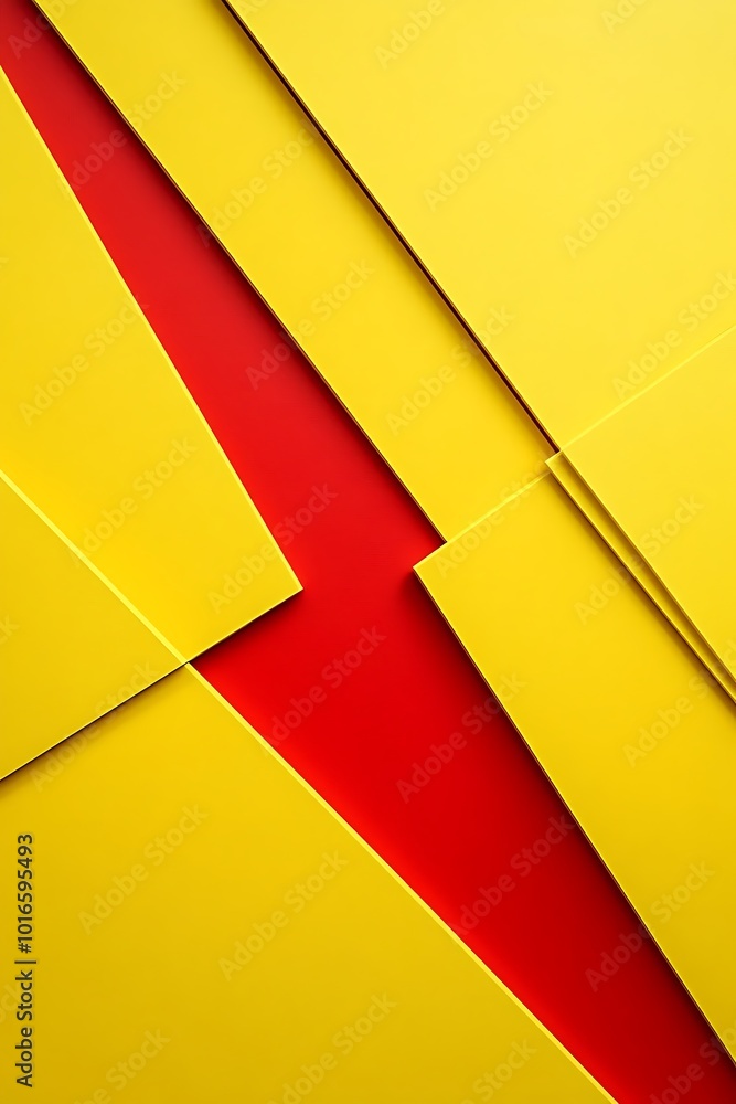 Poster striking red and yellow abstract geometric design with sharp diagonal shapes, evoking motion and bol