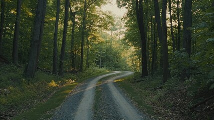Obraz premium Peaceful Forest Pathway in Vibrant Green Landscape