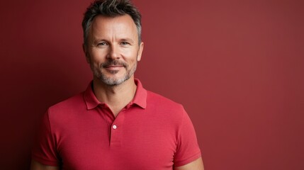 Confident man wearing polo shirt, facing to camera, solid background
