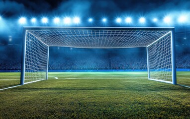 Fototapeta premium Soccer Goal Night.