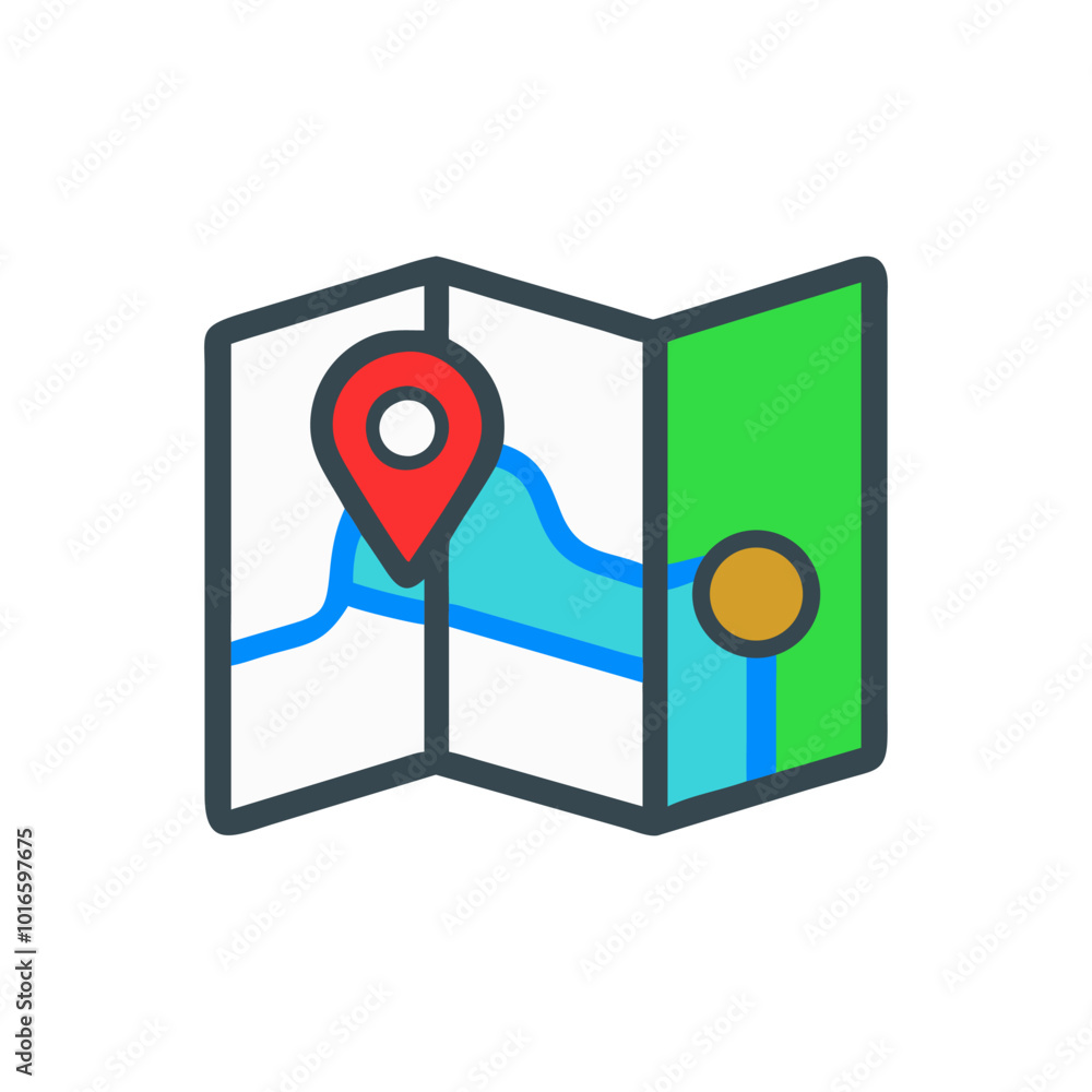 Poster map icon with location pin vector art image.