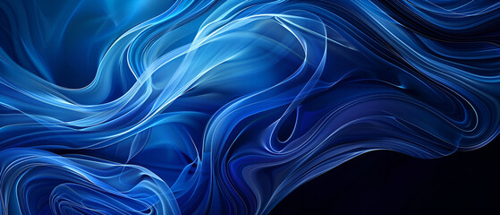 Obraz premium a blue wavy fabric on a black background ,Tranquil blue silk waves flowing fabric abstract, calm background with space for text