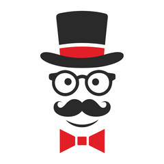 Gentleman-themed vector icon set with top hat, glasses, mustache, and bow tie in flat color style.
Minimal gentleman vector icons featuring classic elements like top hat, bow tie, and mustache.