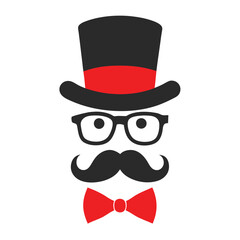Gentleman-themed vector icon set with top hat, glasses, mustache, and bow tie in flat color style.
Minimal gentleman vector icons featuring classic elements like top hat, bow tie, and mustache.