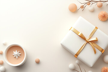 Premium corporate gift packaging, elegant branding with gold foil, 3D illustration