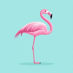 Fototapeta premium A vibrant pink flamingo standing elegantly against a mint green background.