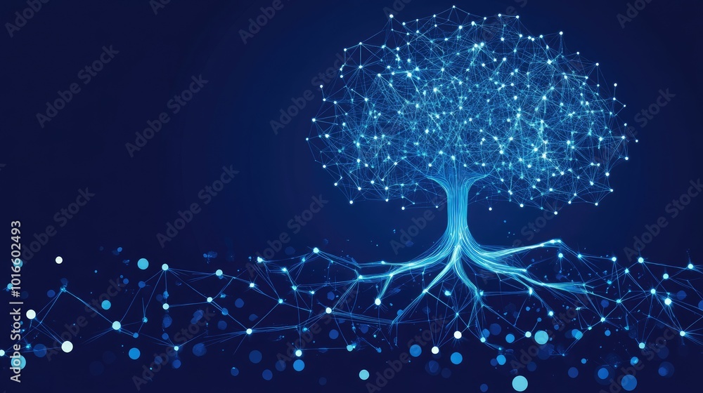 Poster digital tree with network connections and blue background