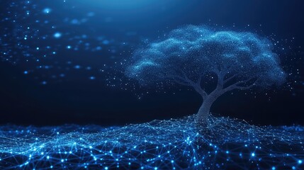 Digital Tree with Network Connections in Blue