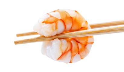 Delicious, juicy shrimp held by chopsticks, cut out