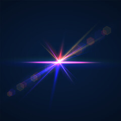 Beams of bright light shining on black background. White and golden beams of bright light shining on black background