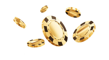 Golden casino chips falling, cut out