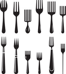 Fork 12 bundle Set, Fork Spoons Set Package, Fork Vector Bundle Black Silhouette Design Illustrator