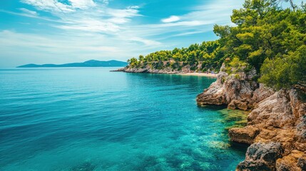 Fototapeta premium The calm blue sea along the European shore, no people, with space for travel content or design