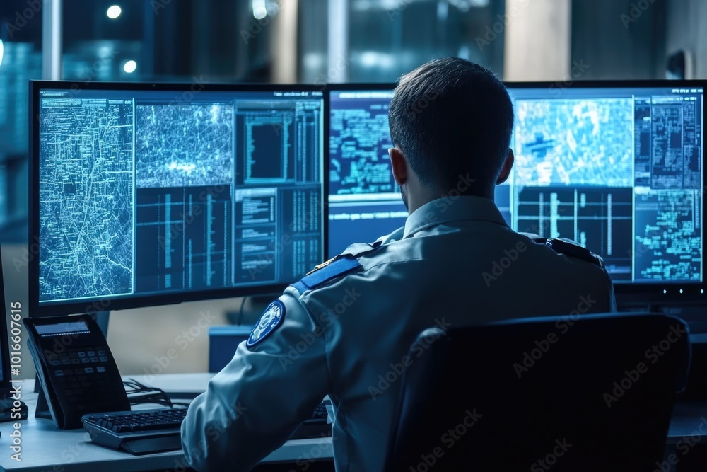 Aufkleber a person sitting at a desk with two computer monitors.