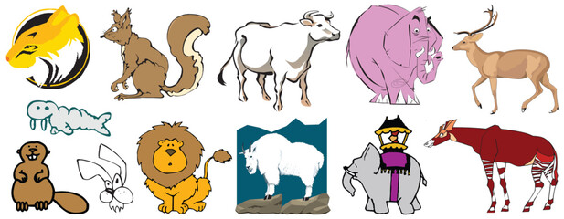 A Wild World: A Colorful Collection of Creatures including variety of animals, including  fox squirrel cow elephant deer caterpillar lion mountain goat elephant and okap Compendium package set Artwork