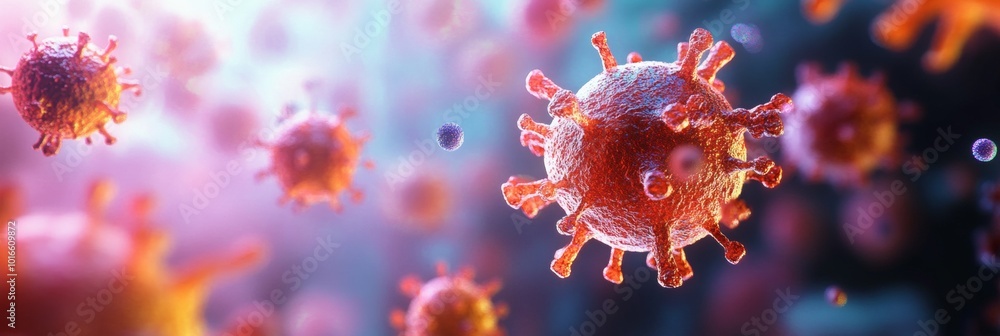 Poster colorful depiction of pathogens in a fluid habitat, intricate details highlighted, soft background c