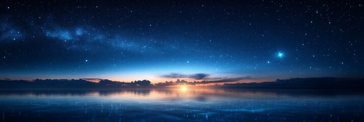 Starry Nightscape with North Star, ethereal clouds floating, cosmic wonder illuminating the dark expanse of the universe