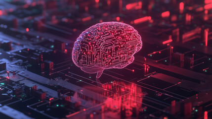 Obraz premium Wizualizacja mózgu, otoczonego strumieniami danych, które płyną z chmury obliczeniowej.