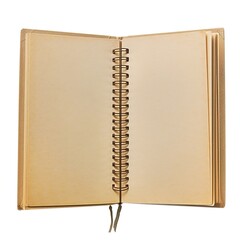 Open paper notebook with coil binding. Spiral bound journal. Realistic, photography