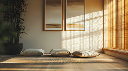 Obraz premium Generative AI, Minimalist Meditation Room with Natural Light and Calm Decor 