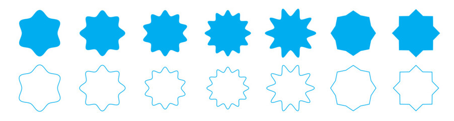 Set of Cyan colour price starburst speech bubbles sticker and outlines for sale or discount