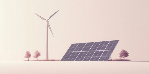 Wind Turbine and Solar Panel Infographic, minimalist design, light background, space for text, clean and modern layout