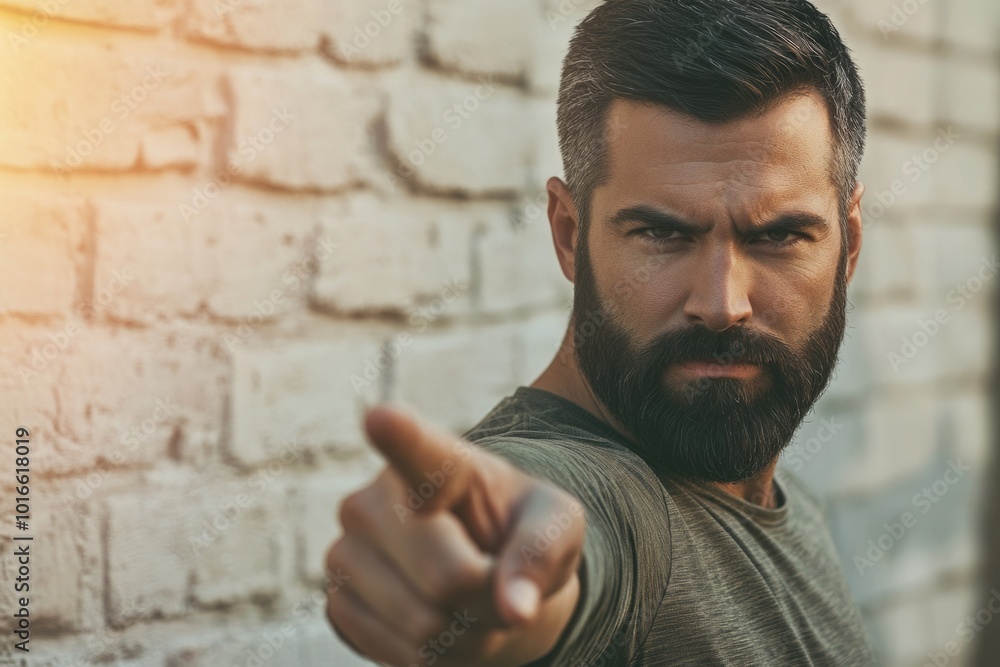 Poster A bearded man points at the camera lens, making eye contact with the viewer.