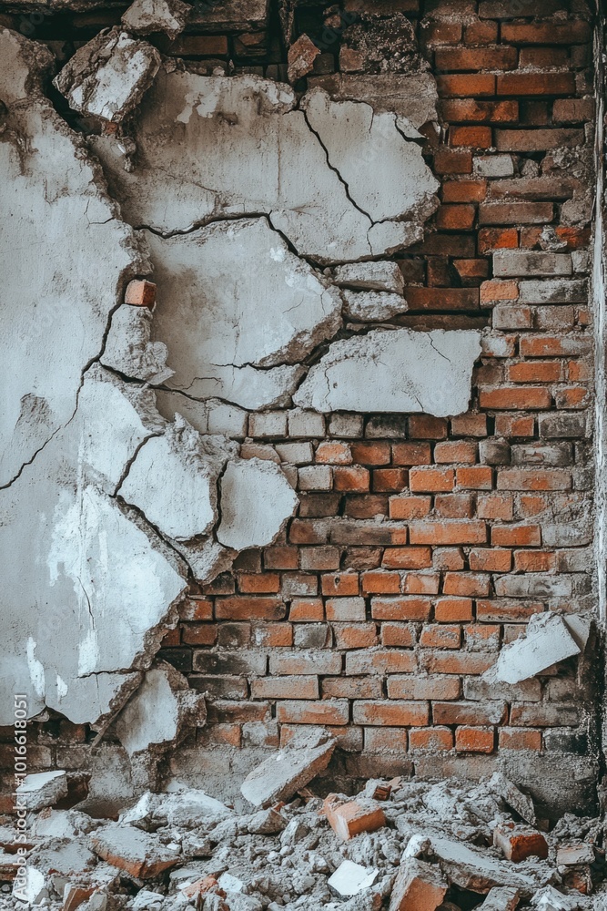 Poster a worn-out brick wall with a hole in it, ideal for use in urban or construction-themed contexts.