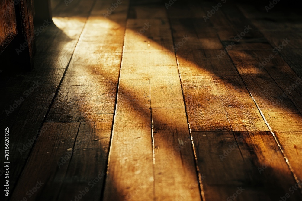 Poster A close-up shot of a wooden floor with intricate patterns and textures.