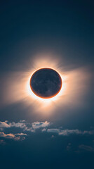 Obraz premium Solar eclipse in dark red glowing sky, mysterious natural phenomenon, astronomy event, moon darkening the sun