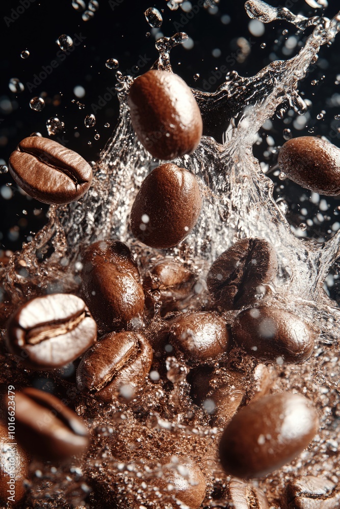 Sticker A pile of coffee beans submerged in water, highlighting the texture and color.