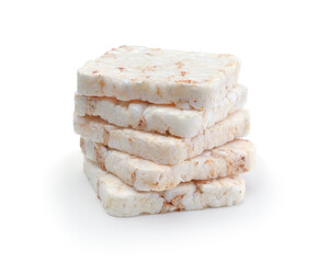 A stack of puffed rice bread isolated.