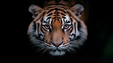 Fototapeta premium African Tiger in the Dark Forest Close-up