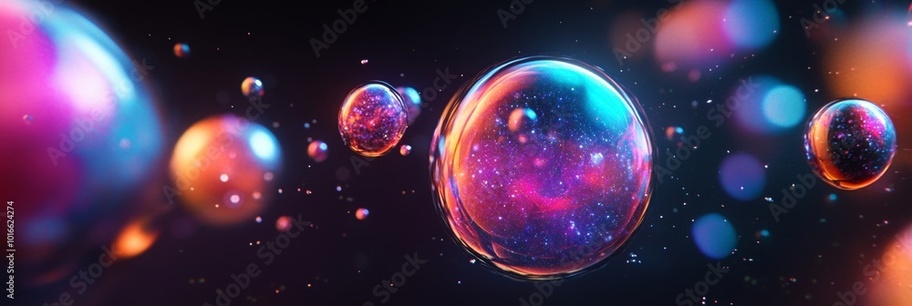 Poster vibrant neon fluid forms drifting in a cosmic void, dynamic colors pulsating in an otherworldly atmo