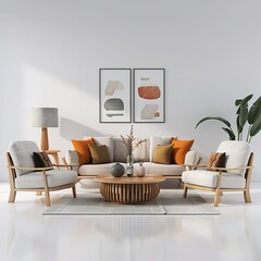 Obraz premium Modern interior furniture set in 3d rendering isolated on white background 