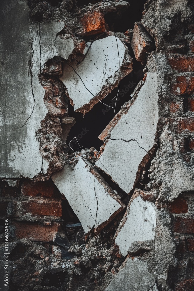 Sticker A damaged brick wall with a hole, suitable for use in scenes depicting destruction or disrepair.