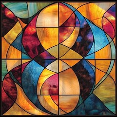 Fototapeta premium A stained glass window with arches and curves