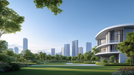 Obraz premium The park is surrounded by trees and has a grassy area