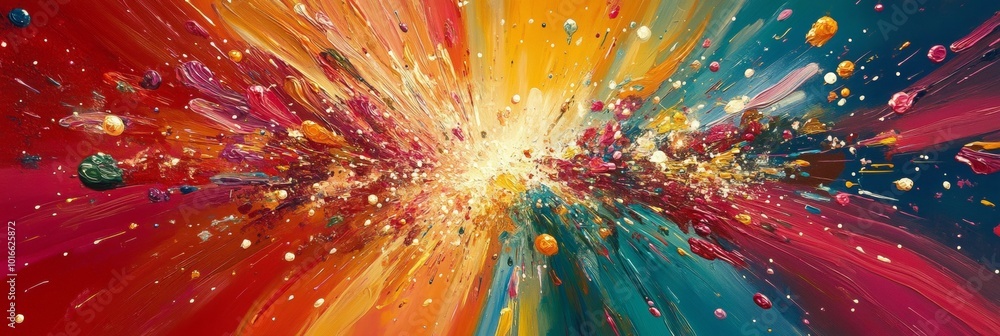 Poster vibrant starbursts radiating in dynamic patterns, showcasing a spectrum of colors in a captivating v