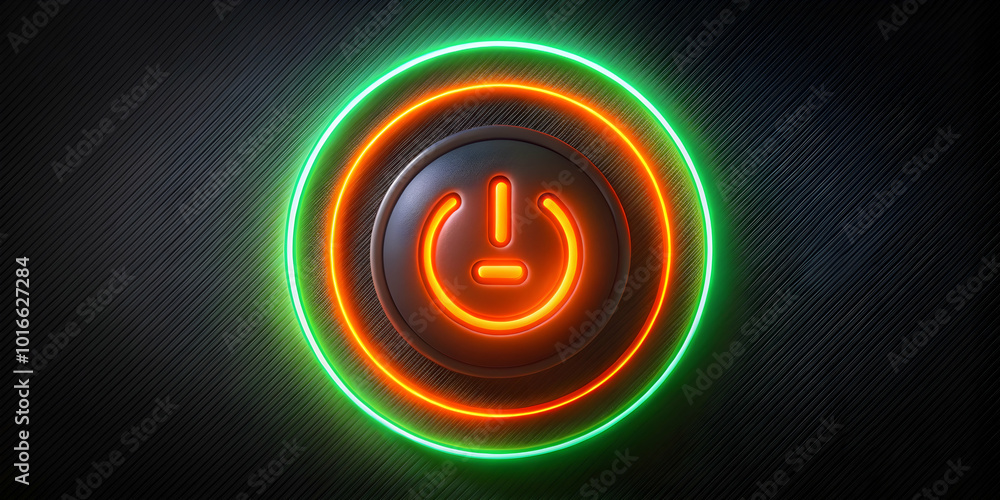 Poster neon power button: glowing sci-fi interface element