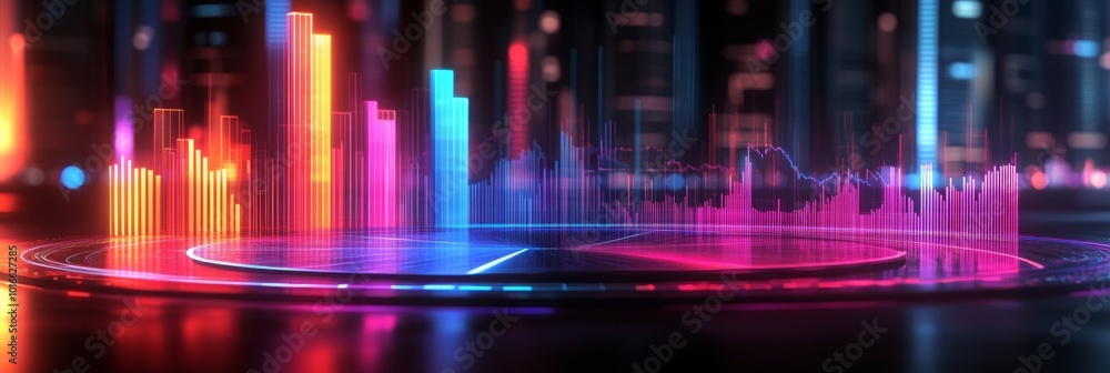 Aufkleber vibrant holographic data visualizations showcasing business performance metrics, engaging graphics f