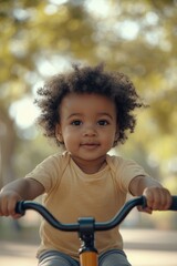 Obraz premium A young child rides a bike in a sunny park.