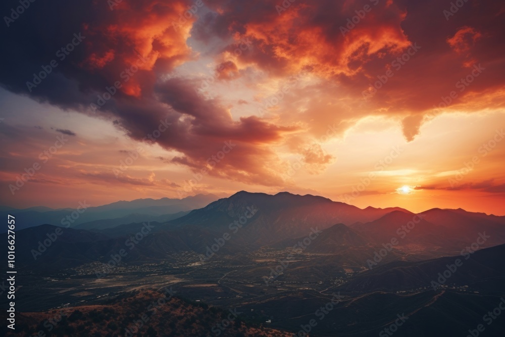 Sticker Mountains in the distance sunset cloud landscape.