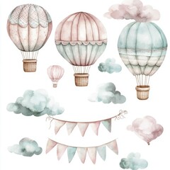 Watercolor Hot Air Balloons.