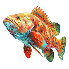Vibrant Grouper Swimming in Exotic Underwater Habitat Marine Life Photography